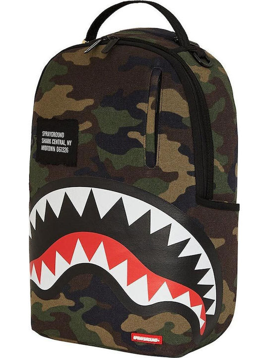Sprayground Shark Central Camo Σχολική Τσάντα Πλάτης Γυμνασίου - Λυκείου με Θήκη για Παγούρι Central Camo 29 x 15 x 45εκ