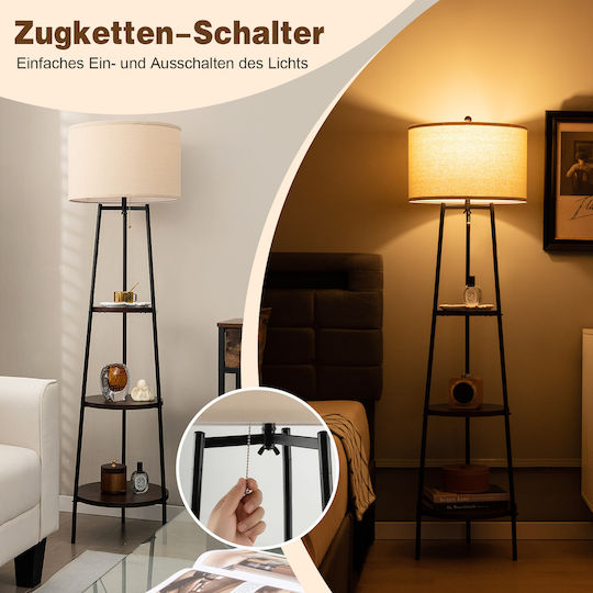 Costway Floor Lamp H153xW41cm. with Socket for Bulb E27 Black