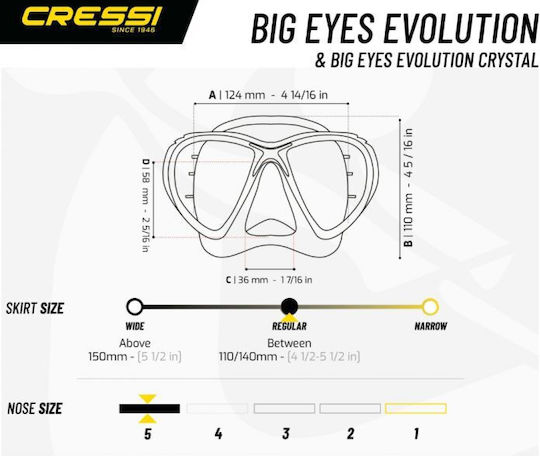 CressiSub Μάσκα Θαλάσσης Σιλικόνης Big Eyes Evolution Κίτρινη