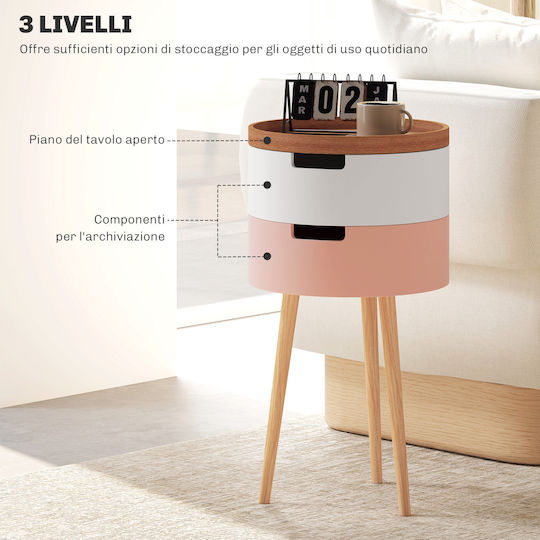 Round Side Table Made of Solid Wood Multicolour 2 Pieces M60xL40xH45cm