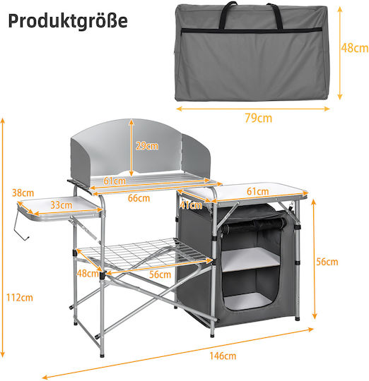 Costway Τραπέζι Αλουμινίου για Camping Πτυσσόμενο 146x46x112cm