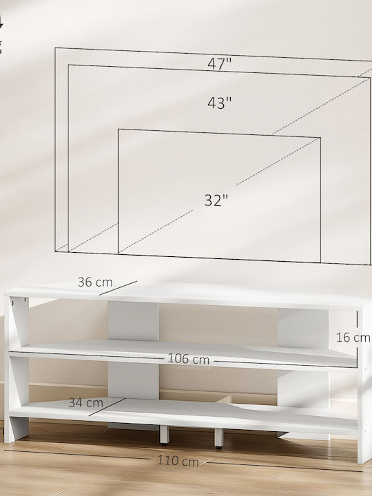 TV-Ständer Weißes Holz M110xT36xH45cm