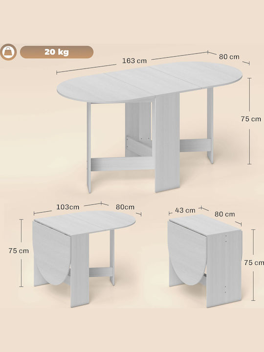 Tisch Küche Klappbar Holz White 163x80x75cm