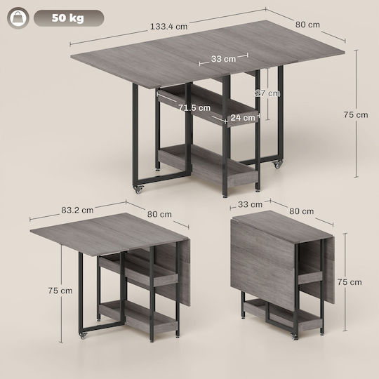 Τραπέζι Κουζίνας Πτυσσόμενο Ξύλινο Γκρι 133.4x80x75εκ.