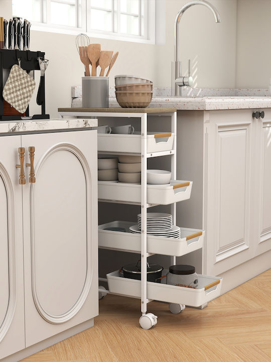 HomCom Metallic Kitchen Trolley 4 Tiers White 39.5x24x82cm
