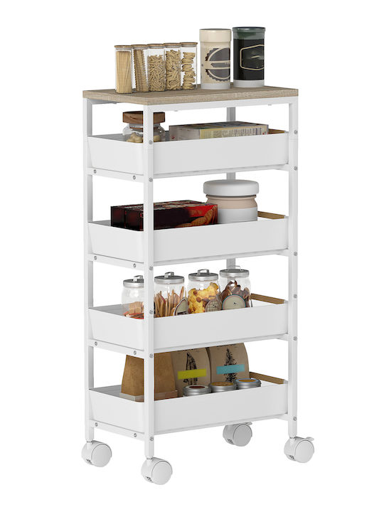HomCom Metallic Kitchen Trolley 4 Tiers White 39.5x24x82cm
