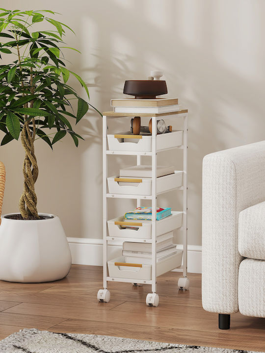 HomCom Metallic Kitchen Trolley 4 Tiers White 39.5x24x82cm