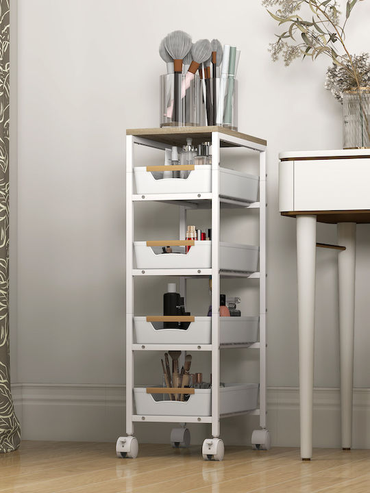 HomCom Metallic Kitchen Trolley 4 Tiers White 39.5x24x82cm
