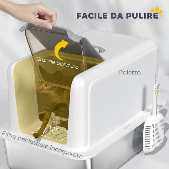 Pawhut Sand Cat Toilet Closed with Filter White L40.5 x W60.5 x H41.5cm