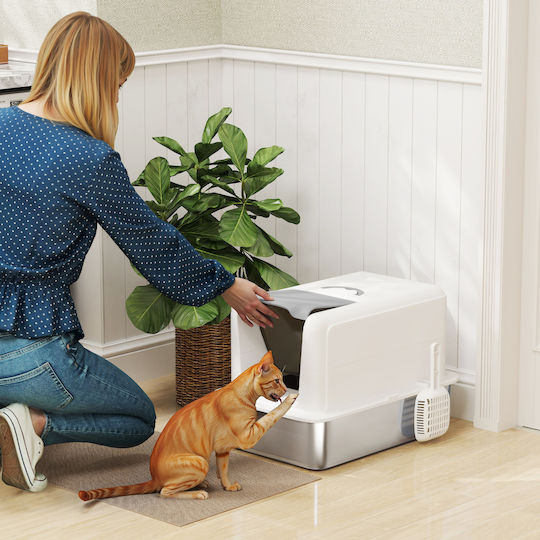 Pawhut Sand Cat Toilet Closed with Filter White L40.5 x W60.5 x H41.5cm