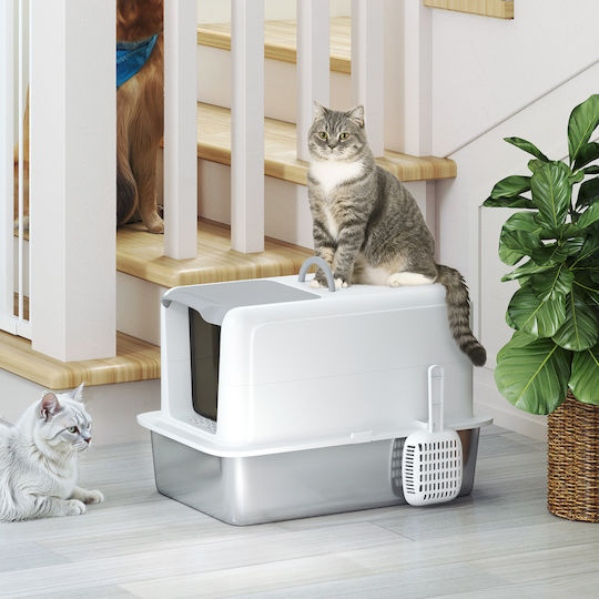 Pawhut Sand Cat Toilet Closed with Filter White L40.5 x W60.5 x H41.5cm