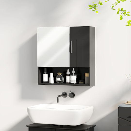 Kleankin Rechteckiger Badezimmerspiegel aus MDF mit Regal 54x15,2cm Schwarz