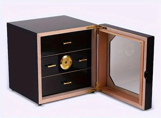 Panora Cigar Humidifier Wood Box for 100 Cigars with Hygrometer 24x24x24cm