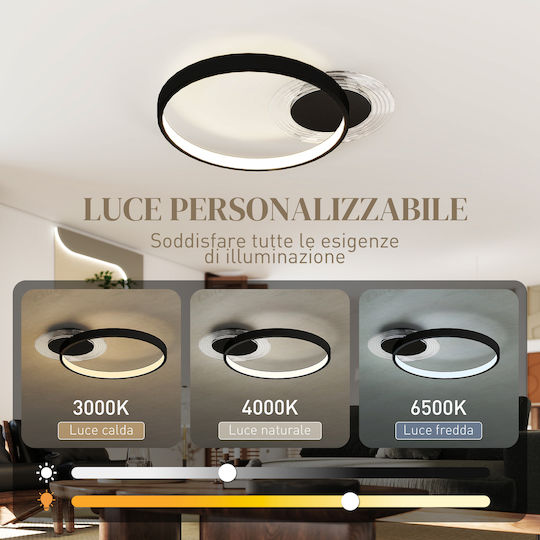 HomCom Ceiling Mount Light 60cm Black with Integrated LED