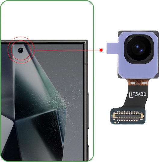 Clappio Предна Камера Samsung Galaxy S24 Ultra 12MP Сензор За Селфи Черен