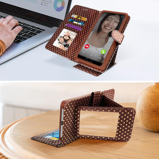 Universelle Flip Cover Brieftasche Hülle + Spiegel 5.0' 5.3' Smartphones – Braune
