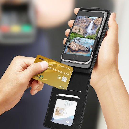 Husă Universală Verticală Flip Cu Suporturi Pentru Carduri 4.3" – 4.7" Smartphone-uri – Neagră