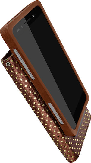 Universelle Flip Cover Brieftasche Hülle + Spiegel 5.0' 5.3' Smartphones – Braune