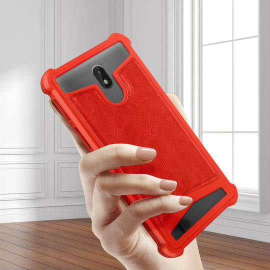 Universal Faux-Leather Shock Absorbing Case 5.3" 5.5" Smartphones – Red