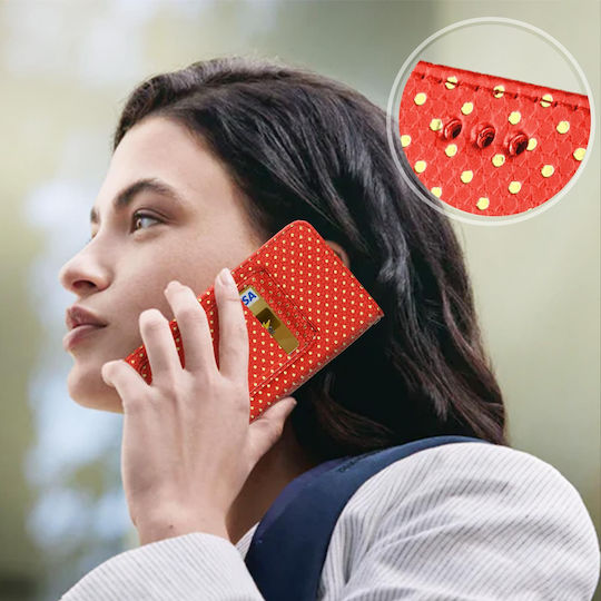 Универсален Калъф Портфейл С Огледало За Смартфони 3.8' 4.3' Червен