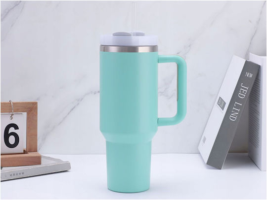 Magicook Thermos Bottle Plastic 1.2L Straw Glass Turquoise with Straw