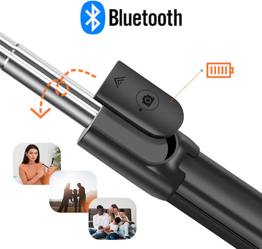 Linq Selfie Pole Extendable Tripod Bluetooth Remote Control Black