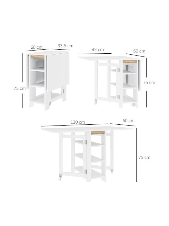 Table Dining Room Collapsible Wooden White 120x60x75cm