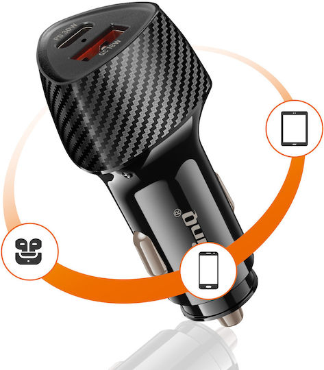Linq Car Charger 48w Usb-c + Usb Quick Charge Carbon Design Black