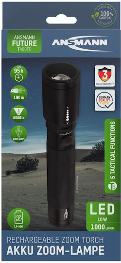 Ansmann Rechargeable Flashlight LED IPX4 with Maximum Brightness 400lm Future T400FR Black
