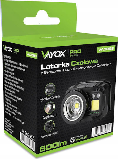 Vayox Φακός LED με Μέγιστη Φωτεινότητα 500lm
