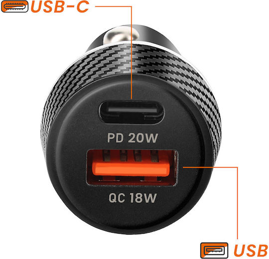 Linq Încărcător Auto 38W USB-C + USB Încărcare Rapidă Design Carbon Negru