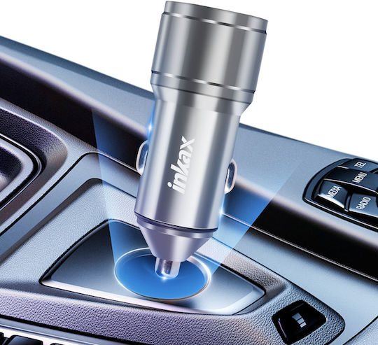 Încărcător auto cu mufă de brichetă Inkax 60w 2x USB-C Încărcare rapidă Design metalic Argintiu