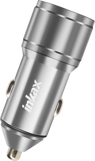 Încărcător auto cu mufă de brichetă Inkax 60w 2x USB-C Încărcare rapidă Design metalic Argintiu