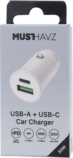 Grab 'n Go 12w USB-A 30w USB-C Autoladegerät Power Delivery In Weiß