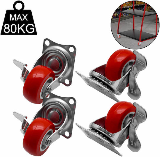 40000511 Rotating Plastic Wheels with Brake 4 Pieces 38mm