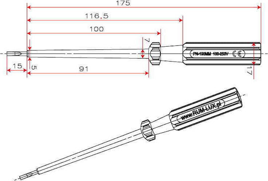 Rum-Lux Ανιχνευτής Τάσης Pn-190mm Rum-lux με Εύρος Μέτρησης 100 - 250V