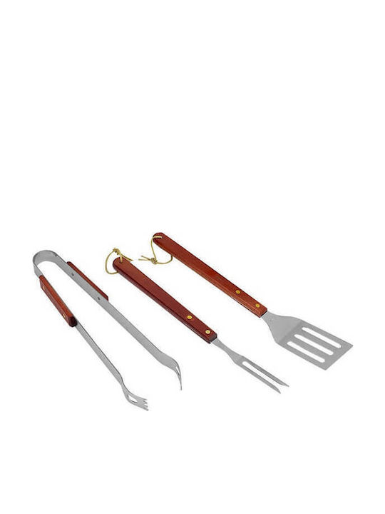 TnS Σετ 3 Εργαλείων BBQ Inox με Ξύλινη Λαβή