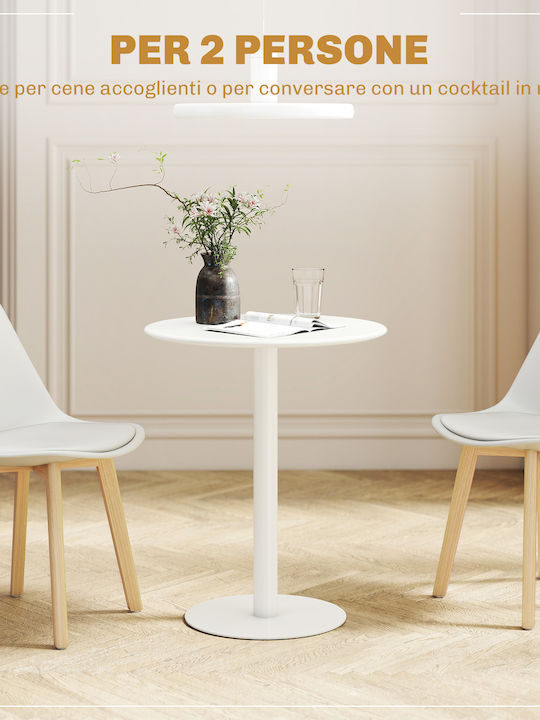 Round Kitchen Table Wooden with Metal Frame White 60x60x72cm