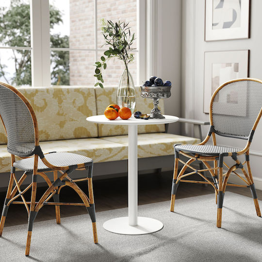 Round Kitchen Table Wooden with Metal Frame White 60x60x72cm