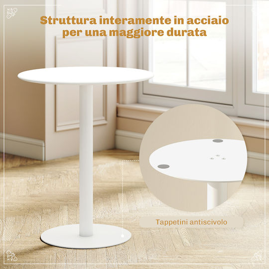 Round Kitchen Table Wooden with Metal Frame White 60x60x72cm