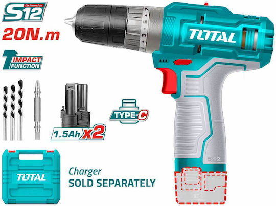 Total TIDLI12202 Percussive Battery Drill Driver 12V 2x1.5Ah