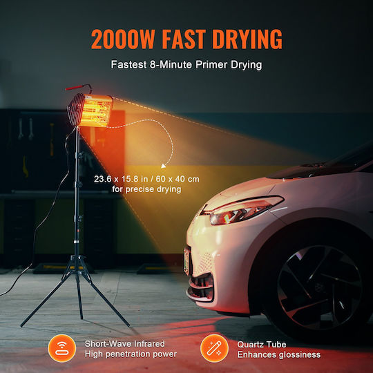 Infrared Lamp Tripod Paint Drying 2000 W Baking Area 0.33 Sq.m Adjustable Height 740-1970 Mm