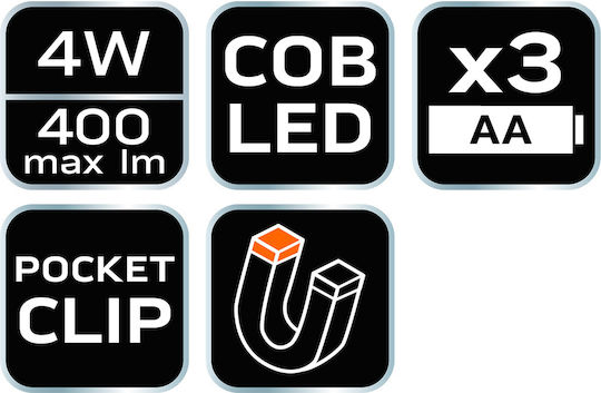 Neo Tools Arbeitslampe Batterie LED Doppelte Funktion mit einer Helligkeit von bis zu 400lm