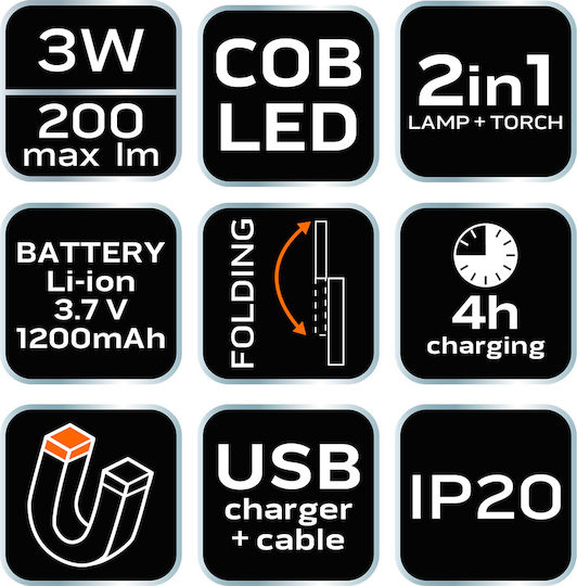 Neo Tools Battery Workshop Light LED with Brightness up to 200lm