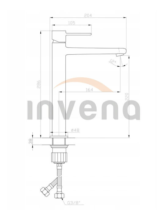 Invena Αναμεικτική Μπαταρία Νιπτήρα Χάλκινη