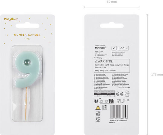 Birthday Candle Number 9 Light Blue 5.5 Cm