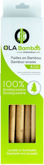Ola Bamboo Καλαμάκια Μπαμπού Καφέ με Βουρτσάκι 6τμχ