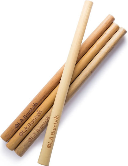 Ola Bamboo Καλαμάκια Μπαμπού Καφέ με Βουρτσάκι 6τμχ