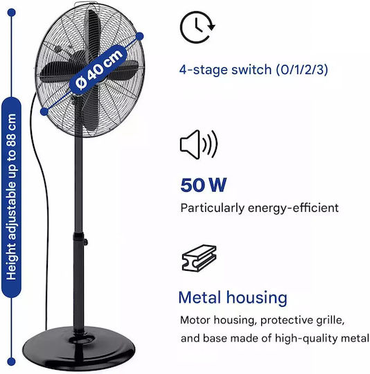 ProfiCare Ανεμιστήρας Ορθοστάτης 50W Διαμέτρου 40cm Μαύρος
