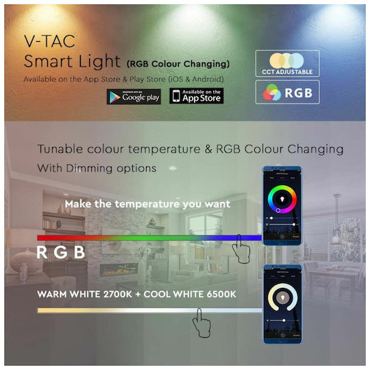 V-TAC Bec Smart LED 4.8W pentru Dulie E14 și Formă C37 RGBW 450lm